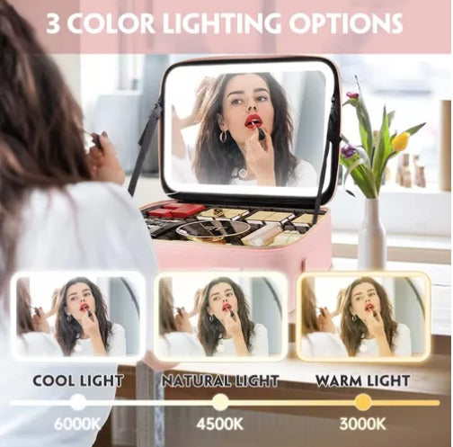 🤗COSMETIQUERA CON ESPEJO LED👜