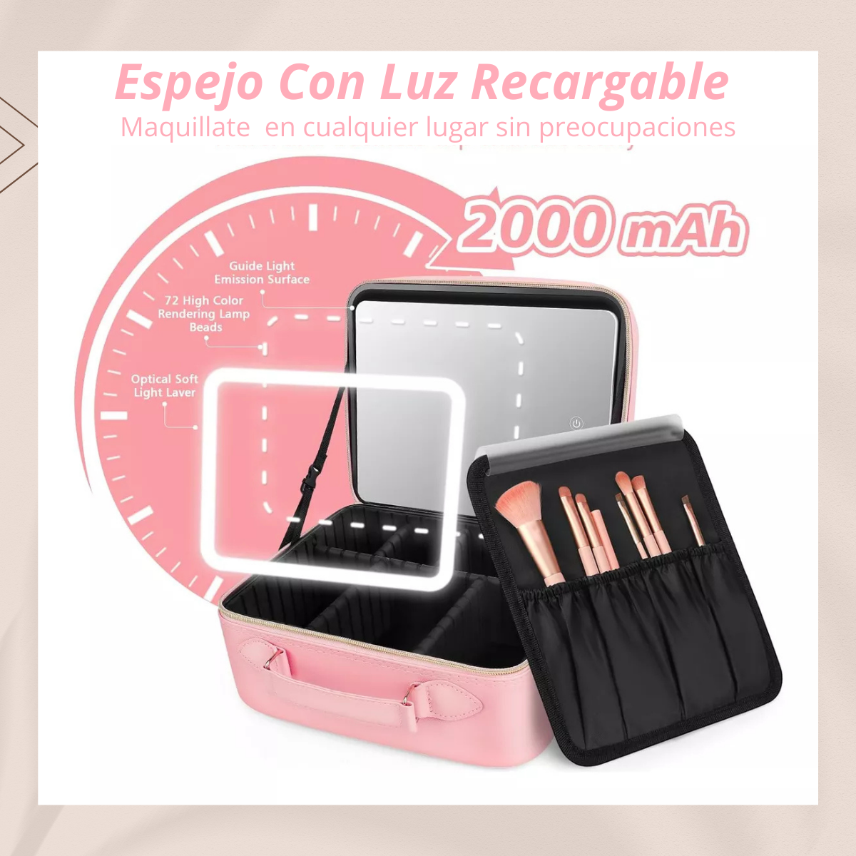 🤗COSMETIQUERA CON ESPEJO LED👜